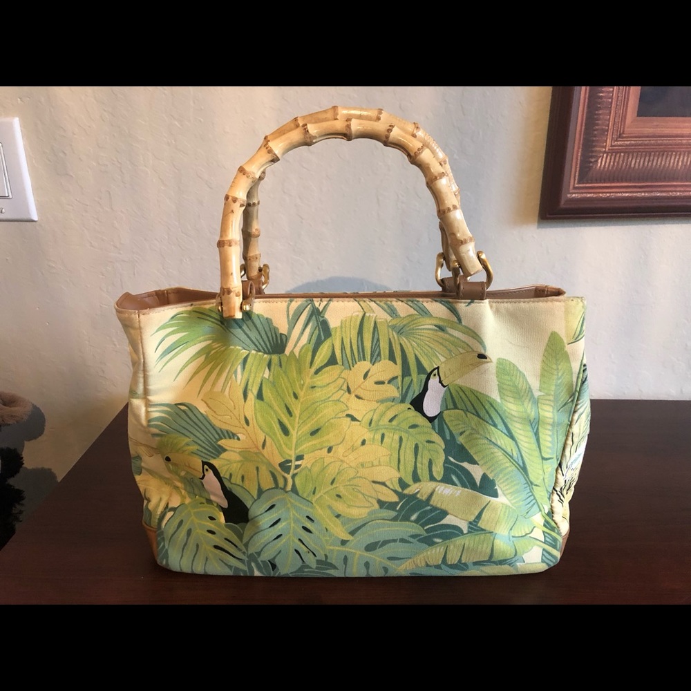 Sunny Hawaii Toucan Beaded Bamboo Handle Purse